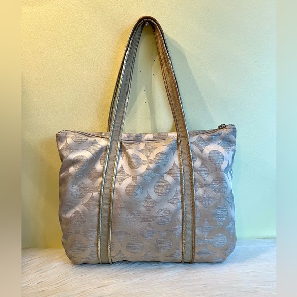 Coach Poppy Signature Silver Jacquard Large Designer Tote Shoulder Bag - Picture 2 of 9